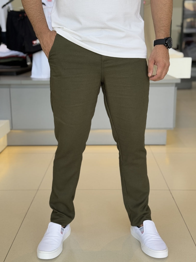 Calça Club Denim Linho Sarja Cropped Relaxed Masculino