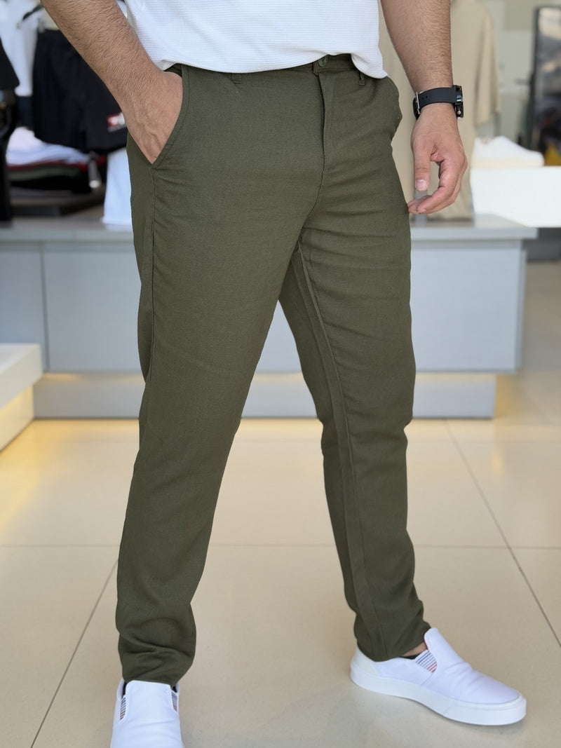 Calça Club Denim Linho Sarja Cropped Relaxed Masculino