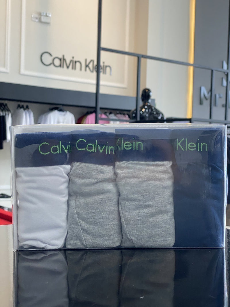 Cueca Calvin Klein Kit com 4 Peças Lettering Assinatura Verde Masculino Marinho, Cinza e Branco