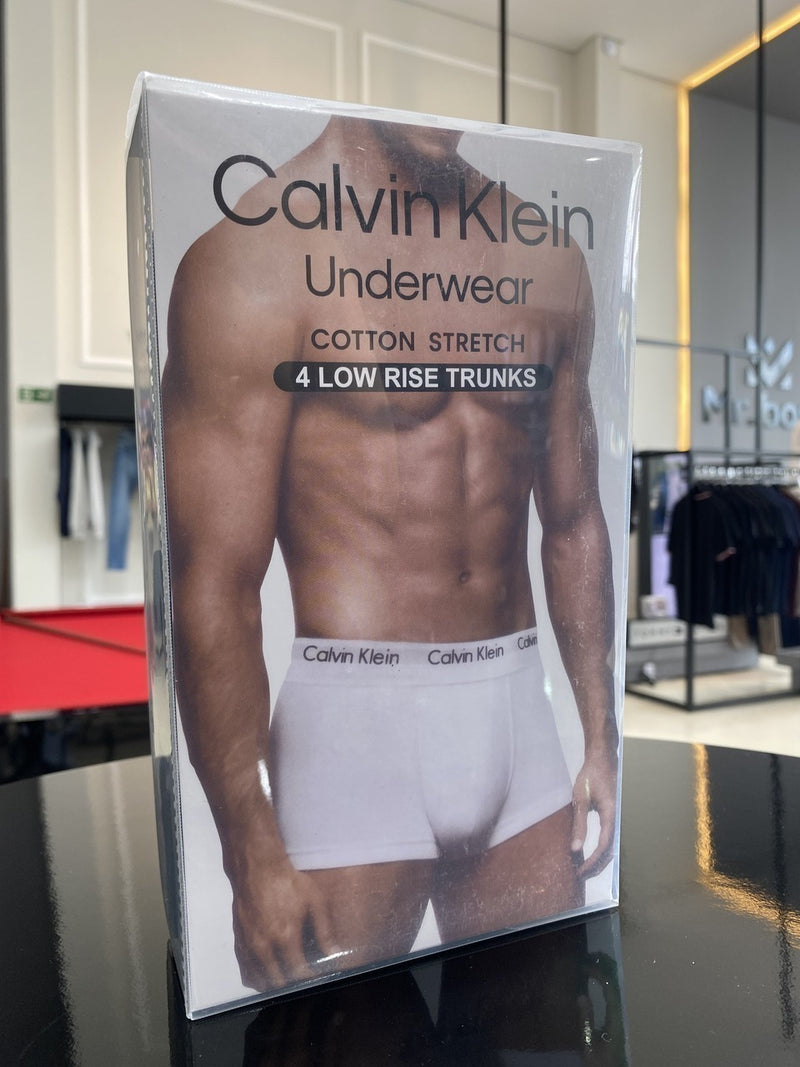 Cueca Calvin Klein Kit com 4 Peças Lettering Assinatura Verde Masculino Marinho, Cinza e Branco