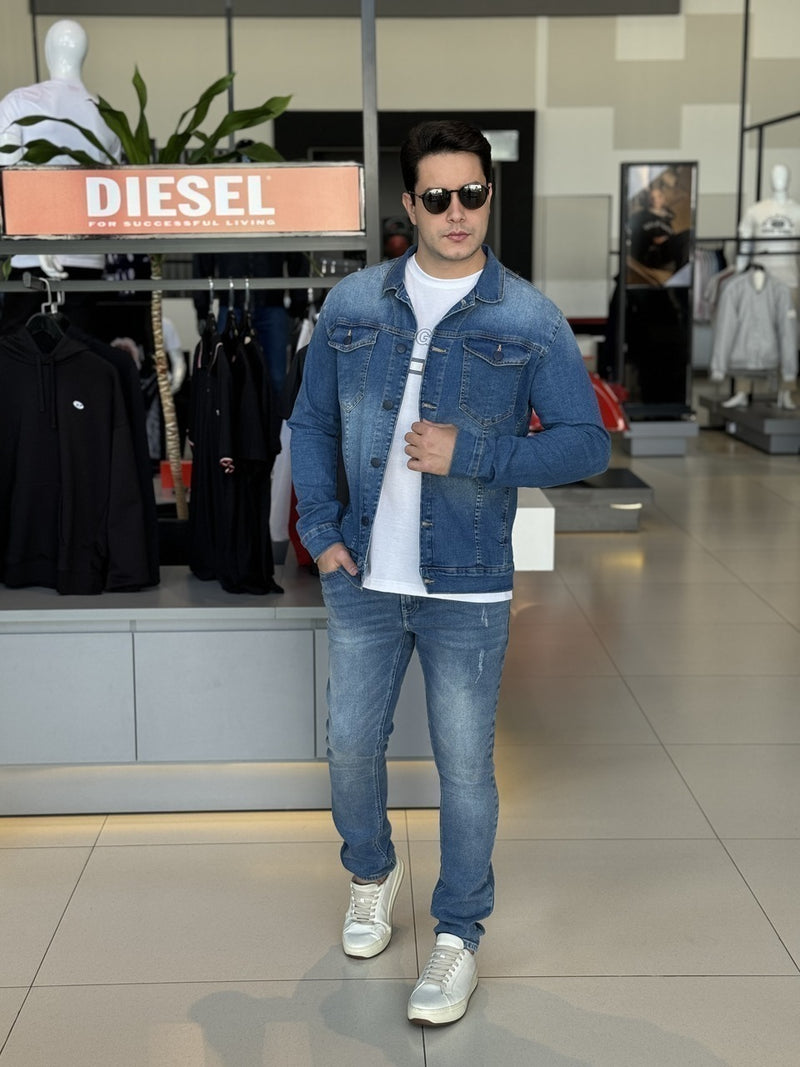 Jaqueta Clube Denim Jeans Slim Fit Masculino