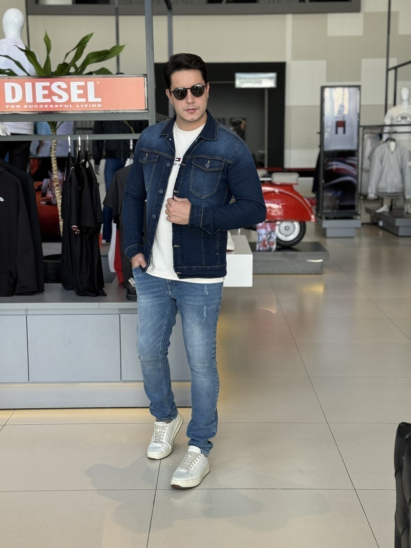 Jaqueta Clube Denim Jeans Slim Fit Masculino